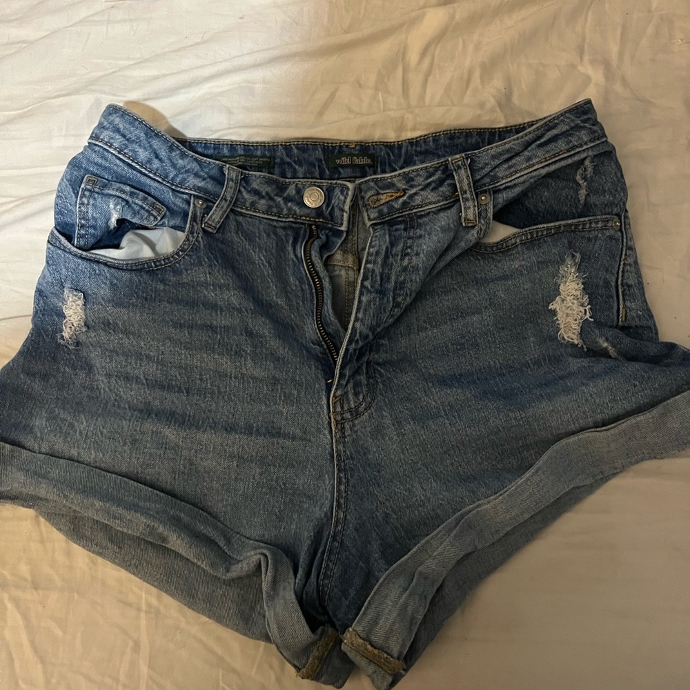 Wild Fable Blue Jean Shorts Distressed Mid-Length